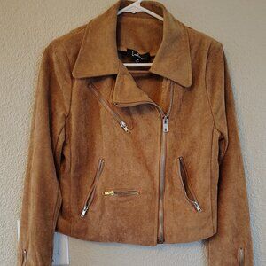 Lulus Brown Suede Moto Jacket M Zippers Cropped Edgy Boho Chic Early2000s Y2K